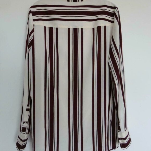 NWT TORY BURCH Stretch Silk Dark Plum Awning Stripe Button Down Top Blouse 6 - Picture 7 of 7